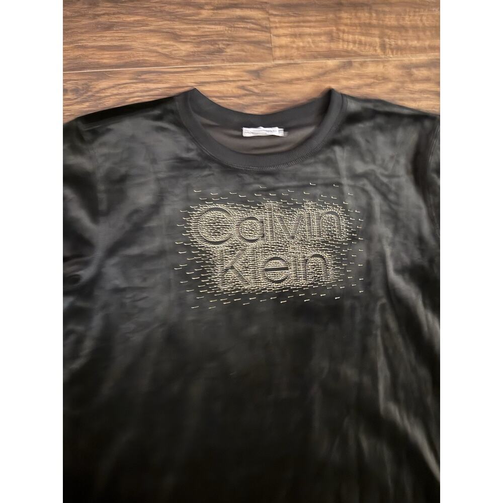 Calvin Klein Black Velour Velvet Black Embellished T-Shirt Dress NWT Size Large - Picture 2 of 6